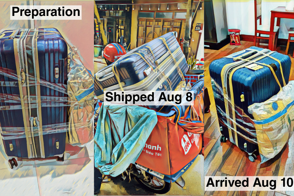 Image of customer luggage being shipped by courier.