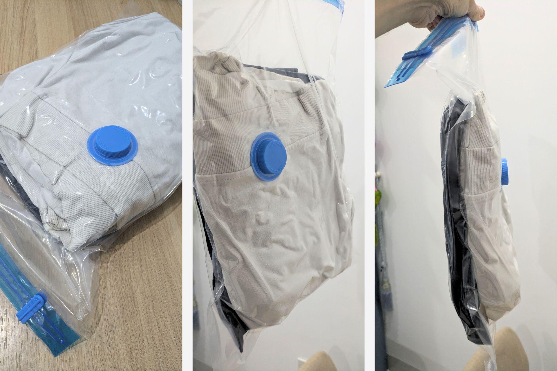 Vacuumed zip bag with clothes.